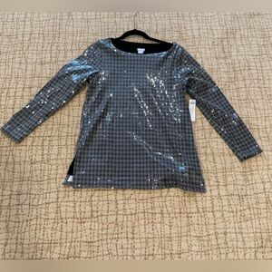 NWT: Chico's Black and Silver LS Sequin Tunic; Fully Lined